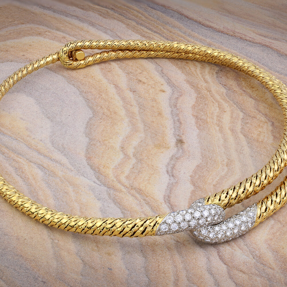 Cartier Diamond and Textured Gold Collar Necklace