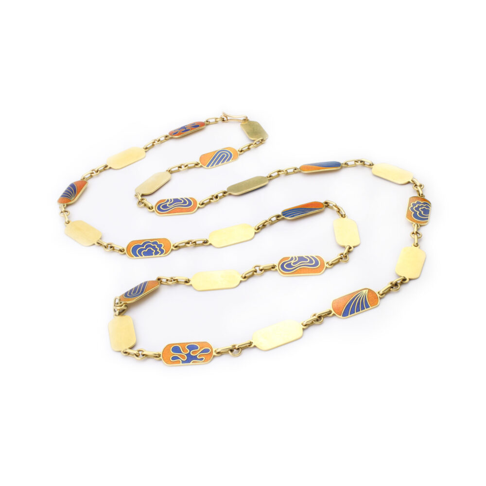 Bulgari Enamel and Gold Chain Link Long Necklace