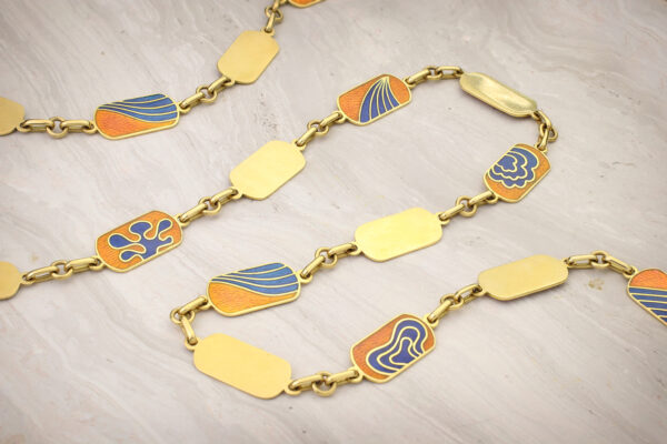 Bulgari Enamel And Gold Chain Link Long Necklace
