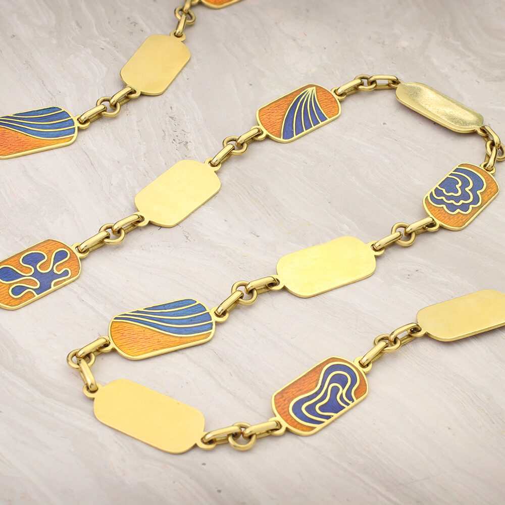 Bulgari Enamel and Gold Chain Link Long Necklace