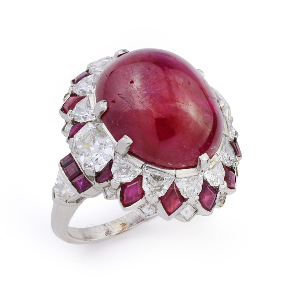 Cabochon Star Ruby and Diamond Ring