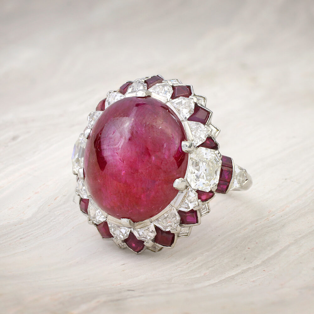 Cabochon Star Ruby and Diamond Ring