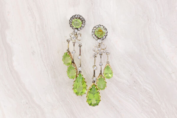 Antique Peridot And Diamond Ear Pendants