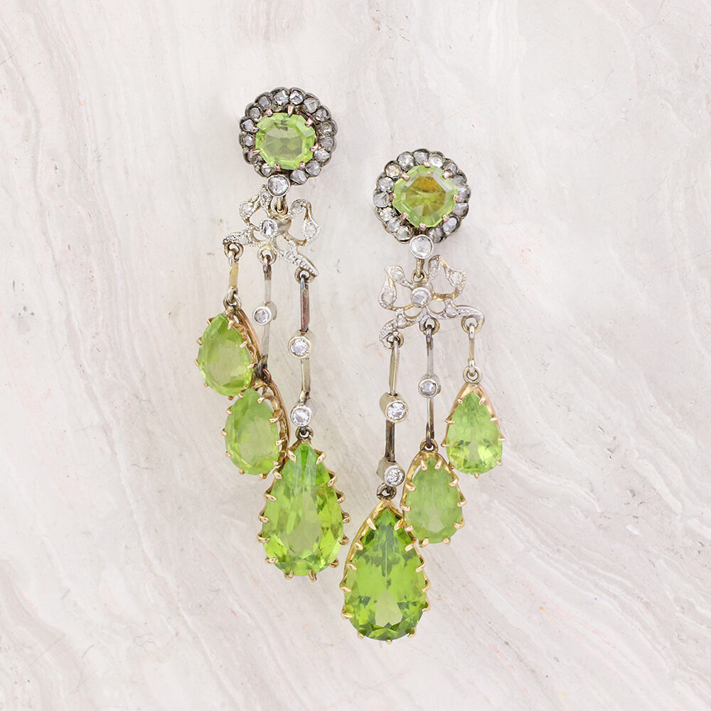 Antique Peridot and Diamond Ear Pendants