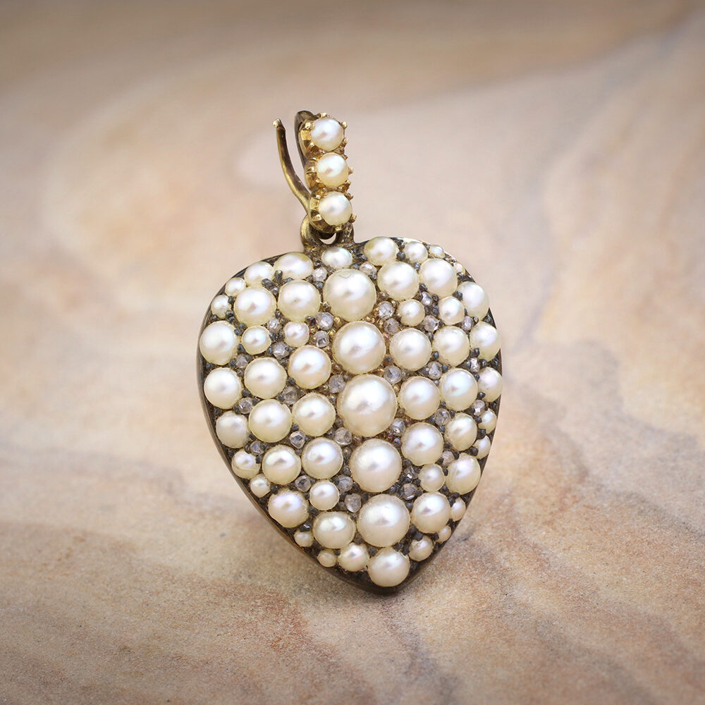 Antique Pearl and Diamond Set Heart Locket Pendant