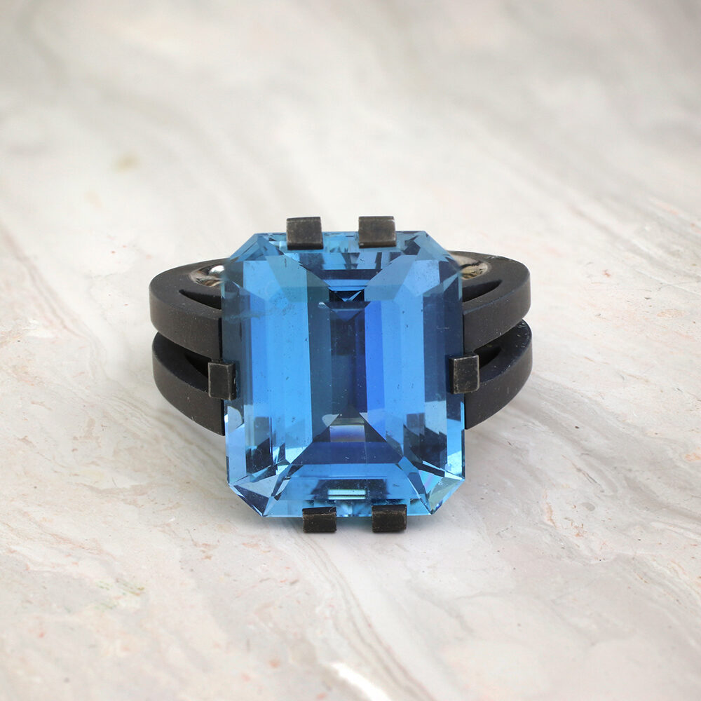 Hemmerle Aquamarine Iron and White Gold Ring