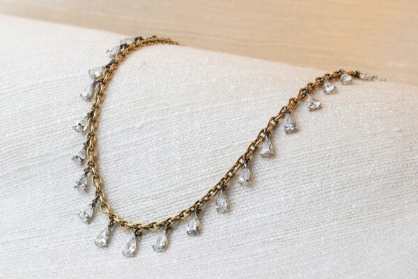 Pear Shaped Diamond and Gold Fringe Necklace