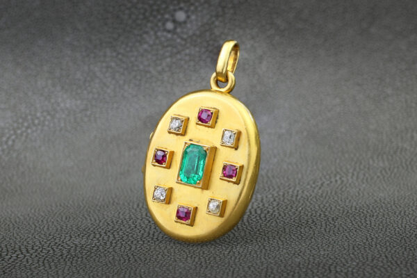 Antique Emerald, Ruby and Diamond Locket Pendant