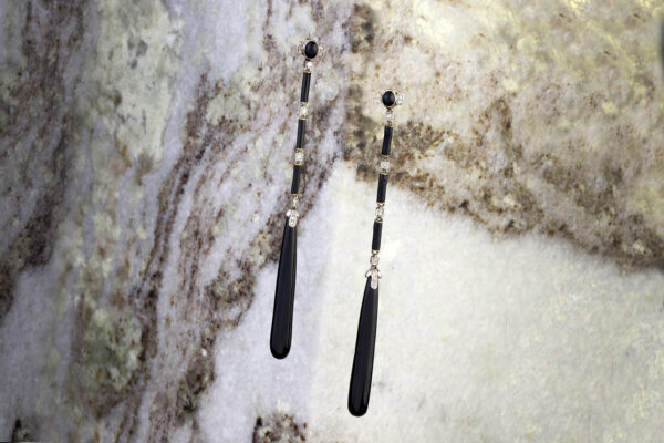 Art Deco Onyx, Black Enamel And Diamond Ear Pendants