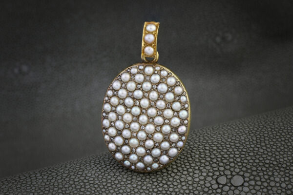 Antique Pearl And Diamond Set Oval Locket Pendant Necklace