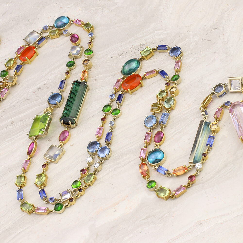 Multi Gem and Gold Long Necklace