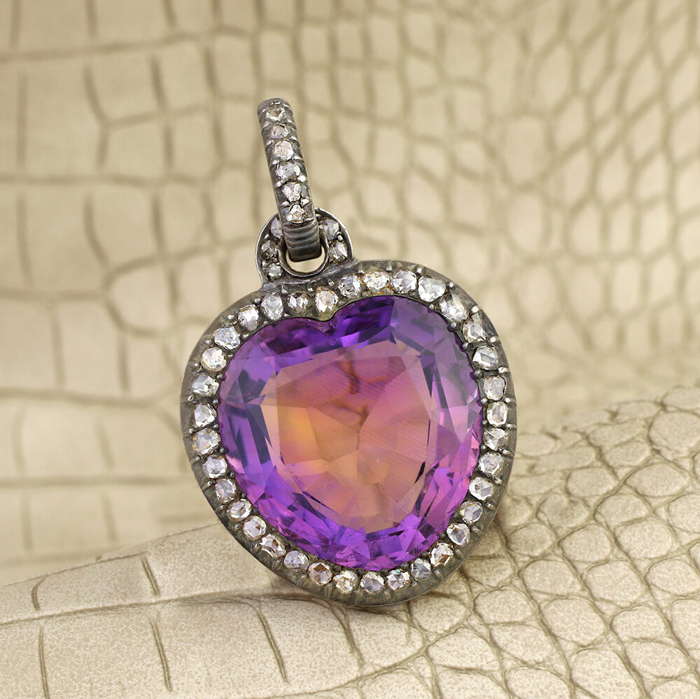 Antique Jumbo Amethyst and Diamond Pendant