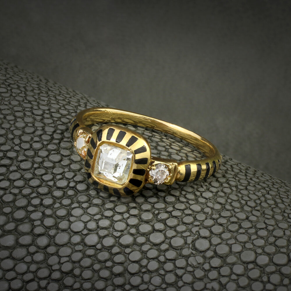 Antique Table Cut Diamond, Enamel and Gold Ring