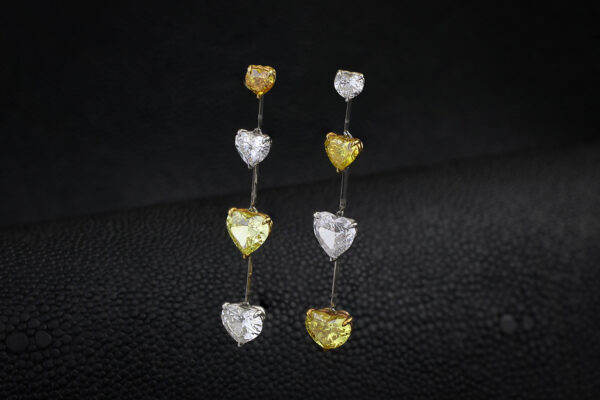 Diamond And Colored Diamond Heart-shaped Ear Pendants, Contemporary» Price On Request «