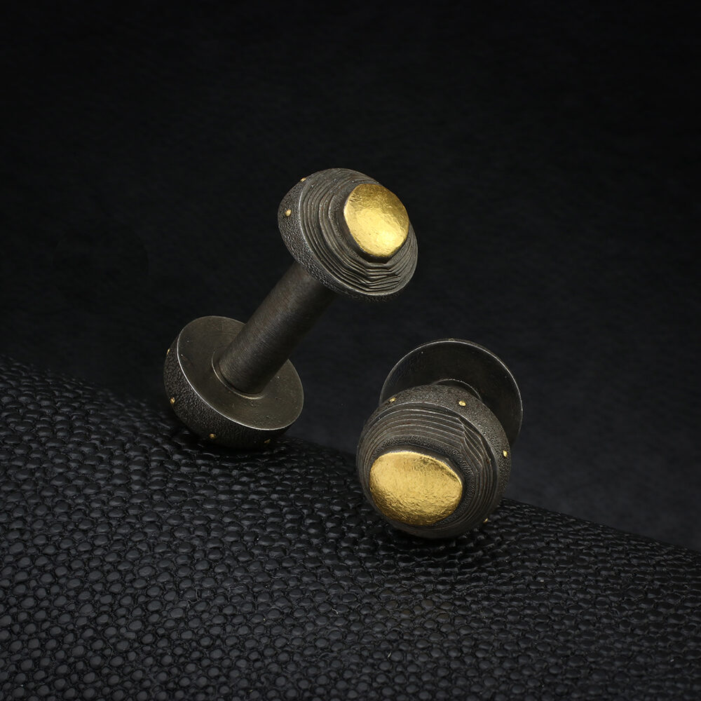 Daniel Brush Oxidized Steel and Gold Cufflinks