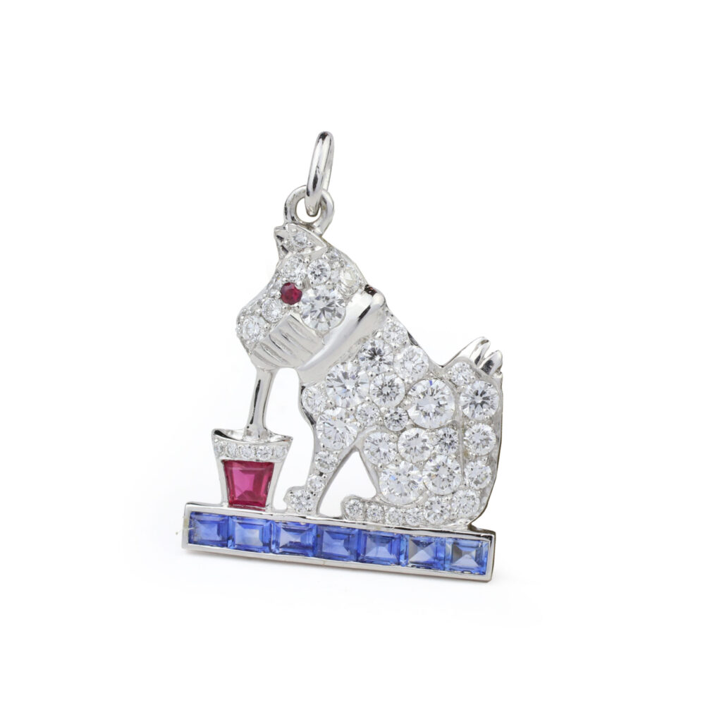 Raymond Yard 'Dog Sipping Drink' Multi-Gem Pendant Charm