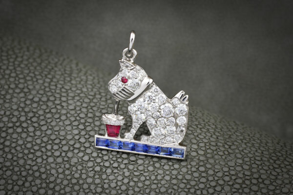 Raymond Yard ‘Dog Sipping Drink’ Multi-Gem Pendant Charm