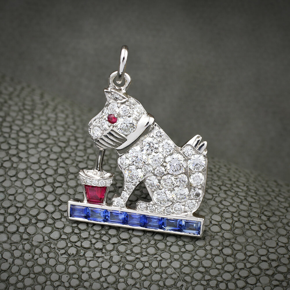 Raymond Yard 'Dog Sipping Drink' Multi-Gem Pendant Charm