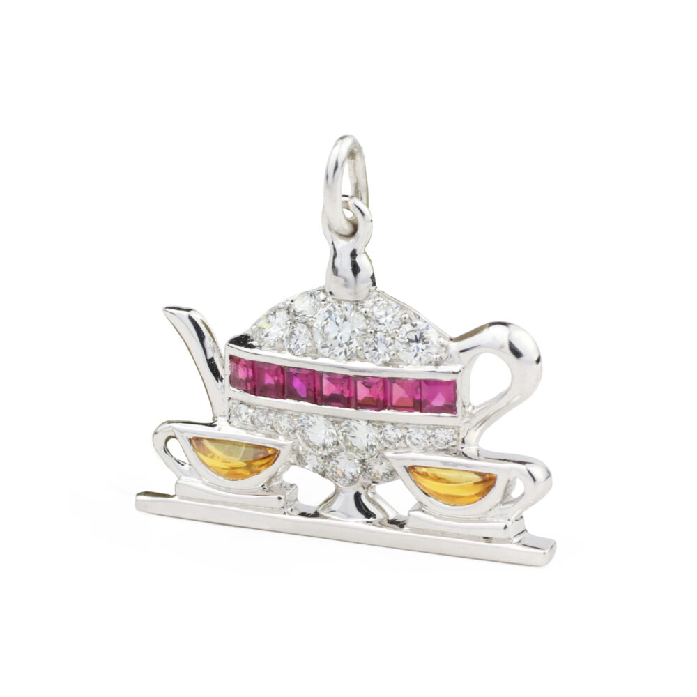 Raymond Yard 'Tea for Two' Ruby, Citrine and Diamond Pendant Charm