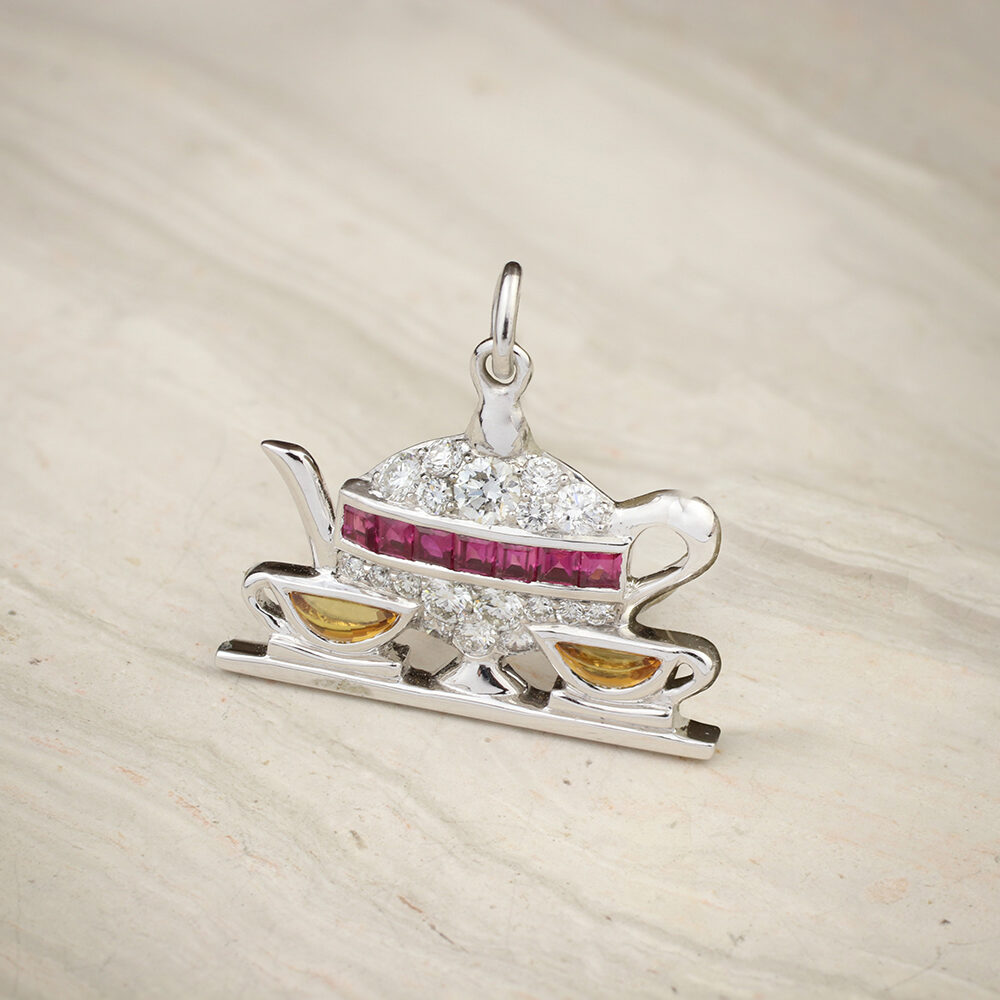 Raymond Yard 'Tea for Two' Ruby, Citrine and Diamond Pendant Charm