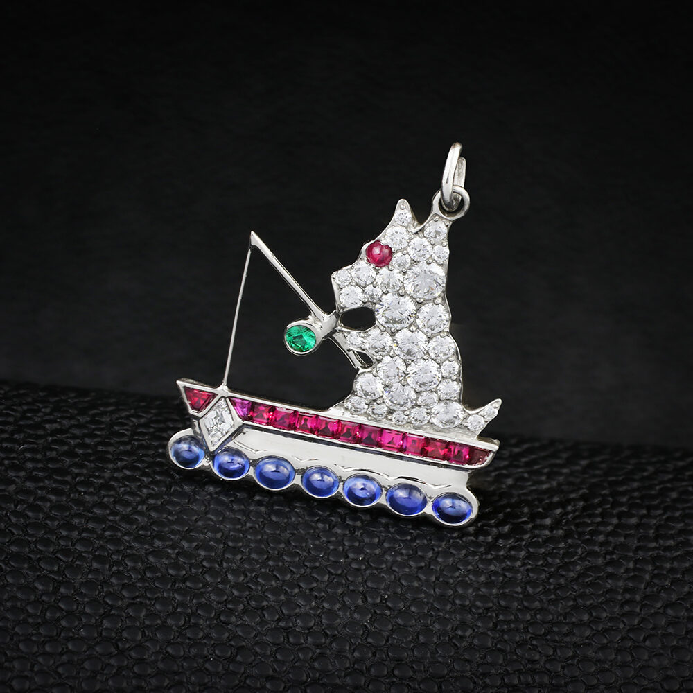 Raymond Yard 'Dog Fisherman' Multi-Gem Pendant Charm