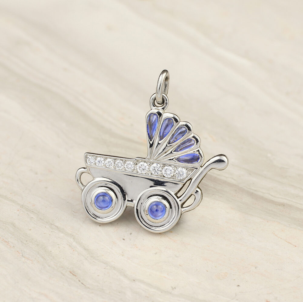 Raymond Yard 'Boy Baby Carriage' Sapphire and Diamond Pendant Charm