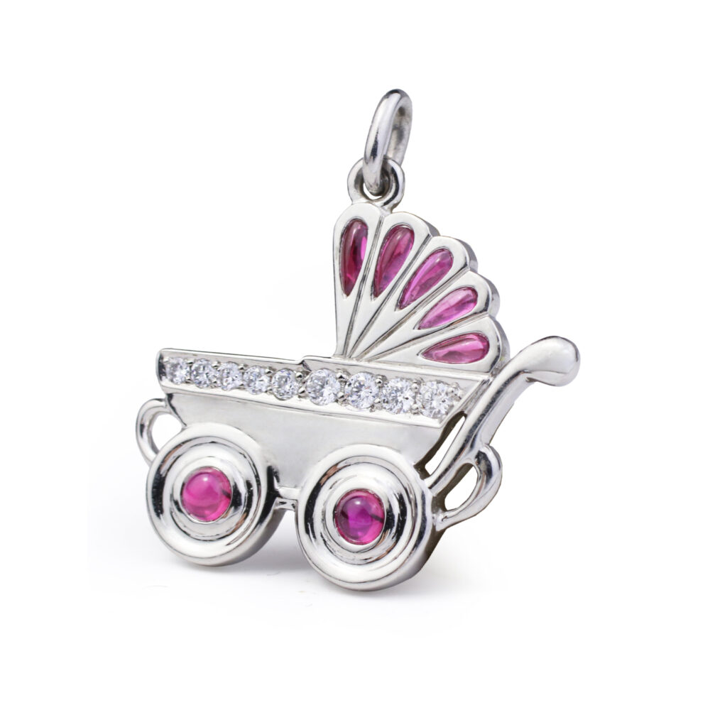 Raymond Yard 'Girl Baby Carriage' Pink Sapphire and Diamond Pendant Charm