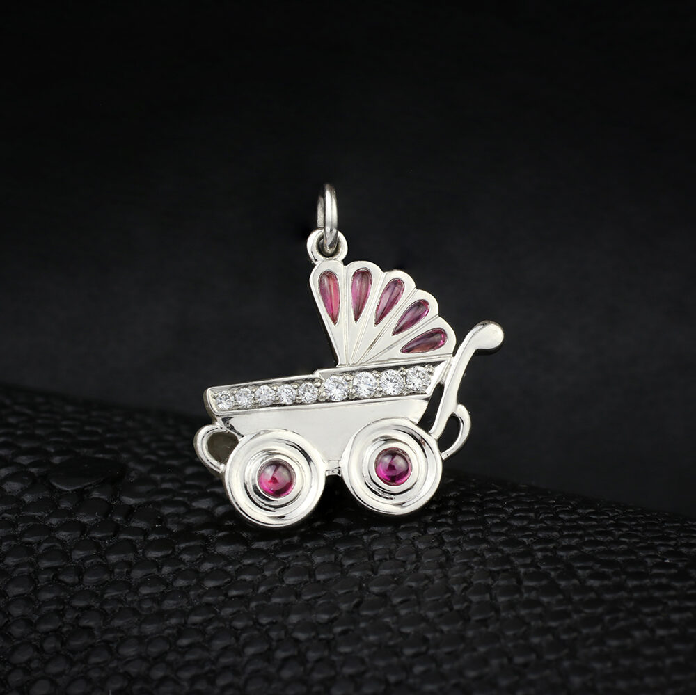 Raymond Yard 'Girl Baby Carriage' Pink Sapphire and Diamond Pendant Charm