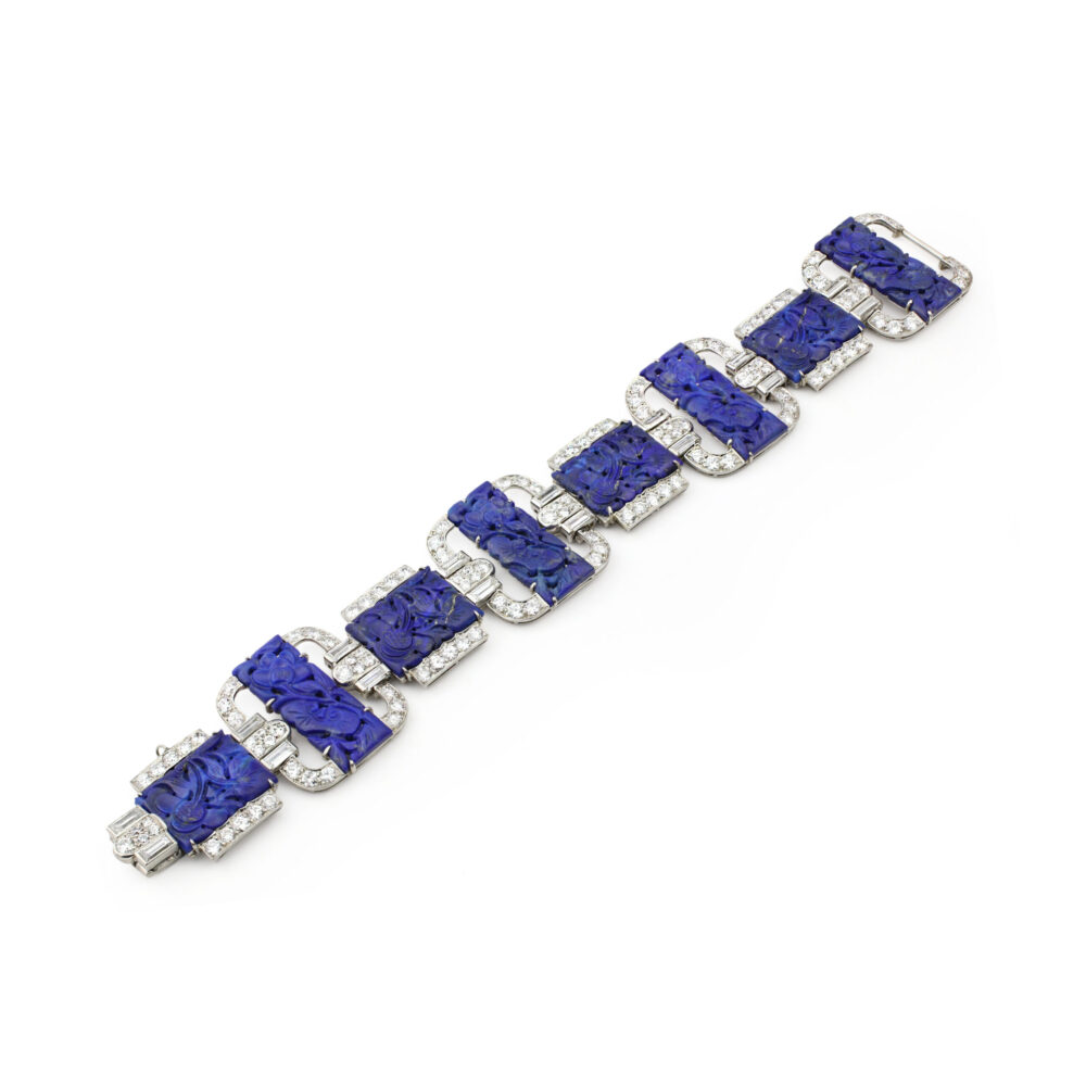 Black Starr & Frost Art Deco Lapis Lazuli and Diamond Bracelet