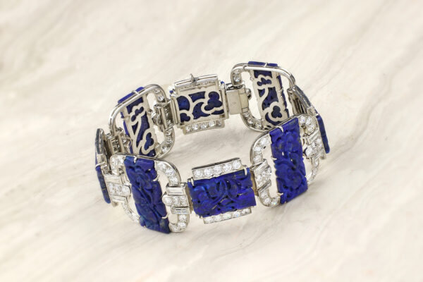 Black Starr & Frost Art Deco Lapis Lazuli and Diamond Bracelet