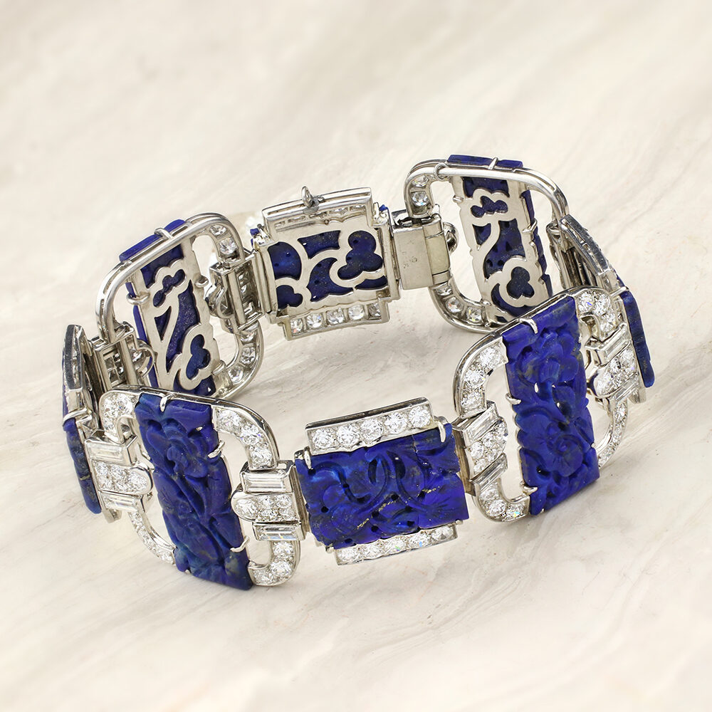 Black Starr & Frost Art Deco Lapis Lazuli and Diamond Bracelet