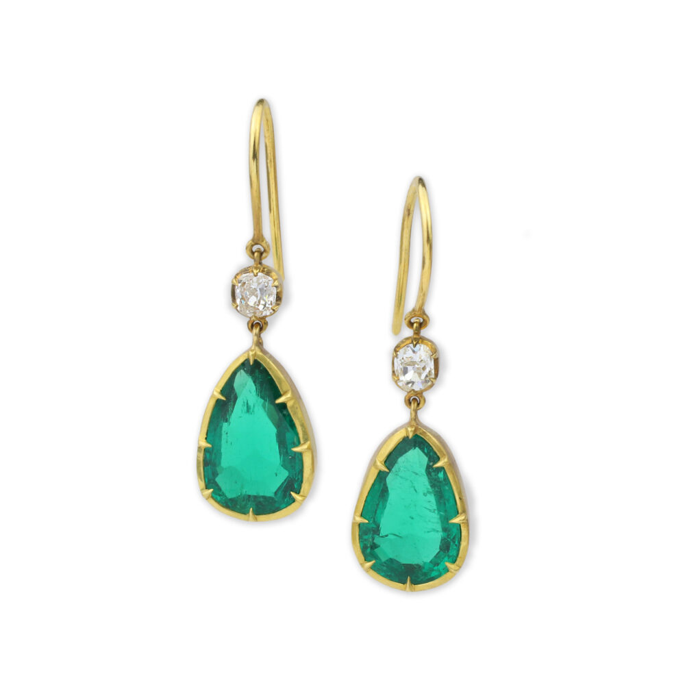 Colombian Emerald and Diamond Ear Pendants