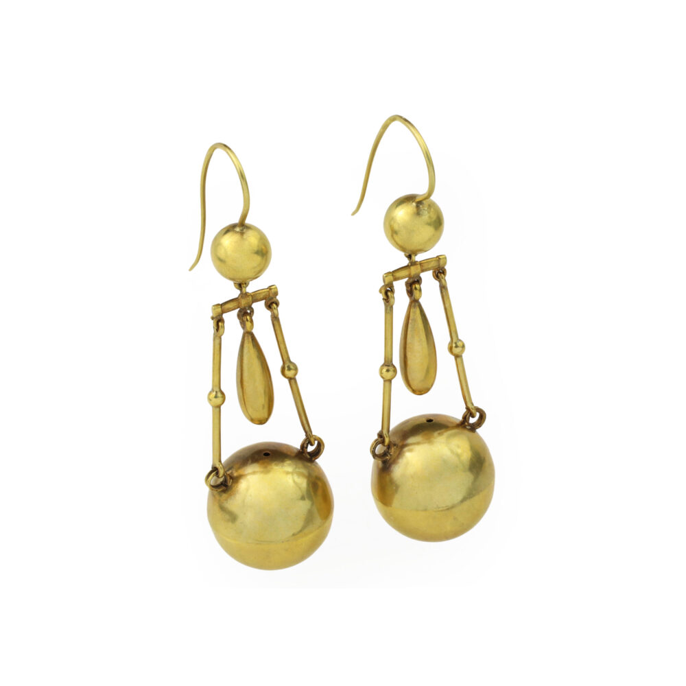 Antique Gold Spherical Ear Pendants