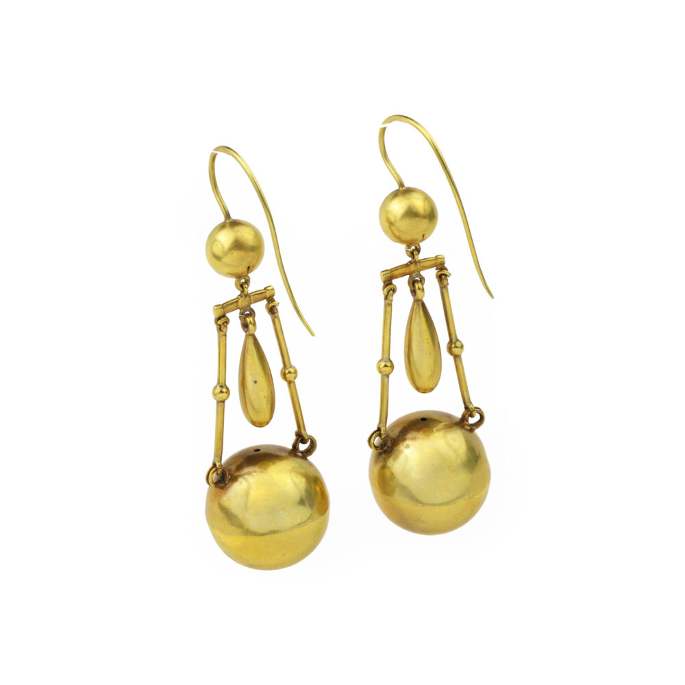 Antique Gold Spherical Ear Pendants