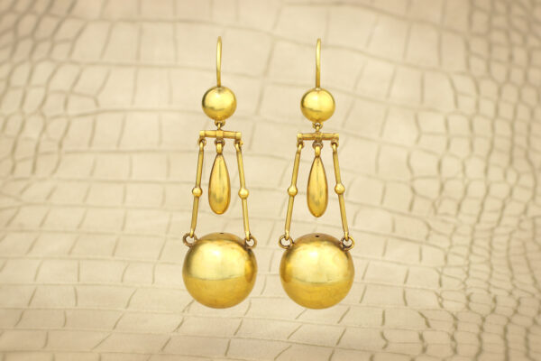 Antique Gold Spherical Ear Pendants