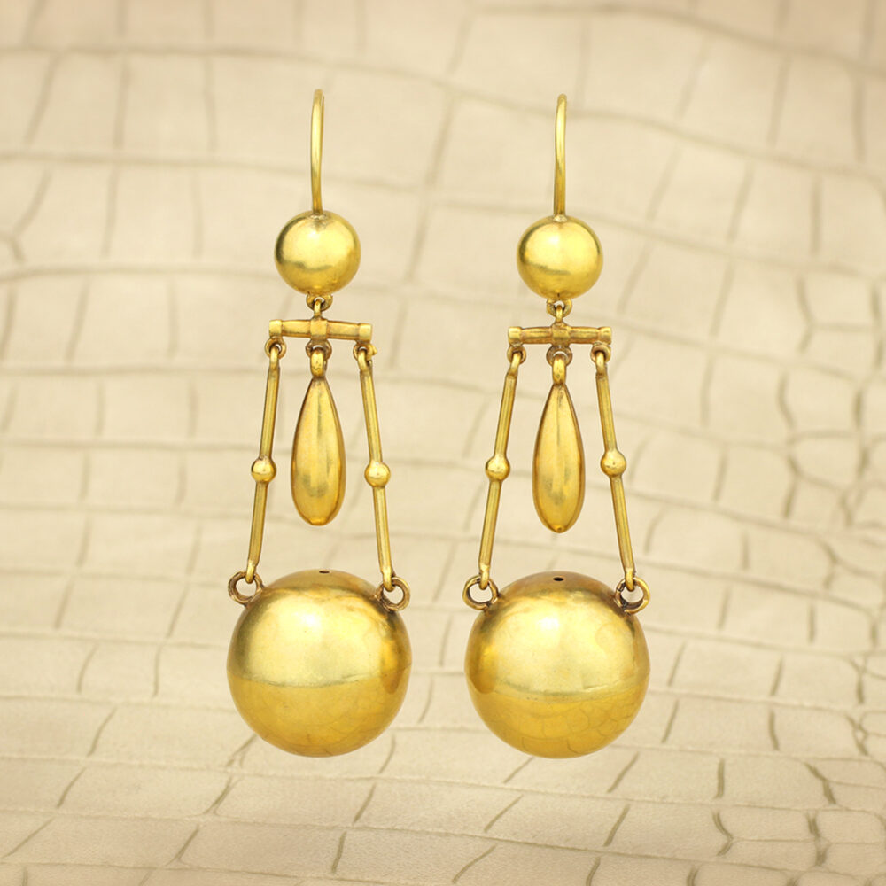 Antique Gold Spherical Ear Pendants