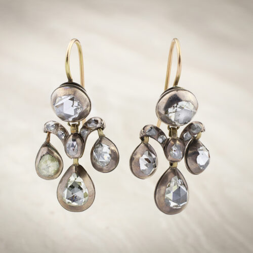 Georgian Rose-cut Diamond Girandole Ear Pendants