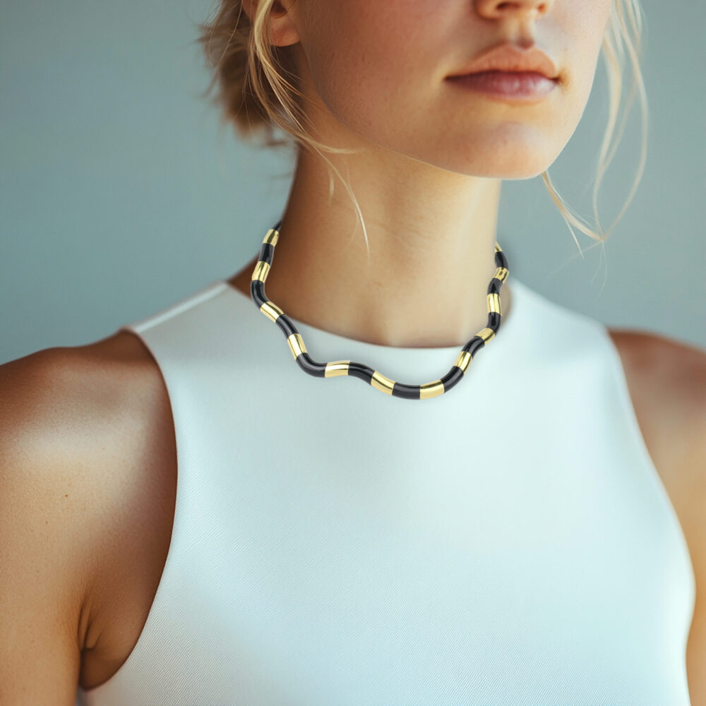 Angela Cummings 'Nile' Gold and Black Jade Necklace