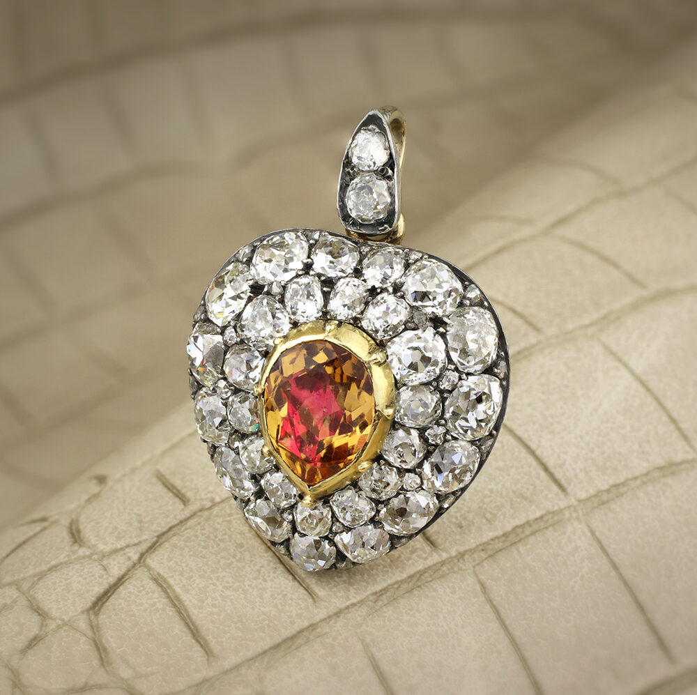 Georgian Topaz and Diamond Set Heart Pendant