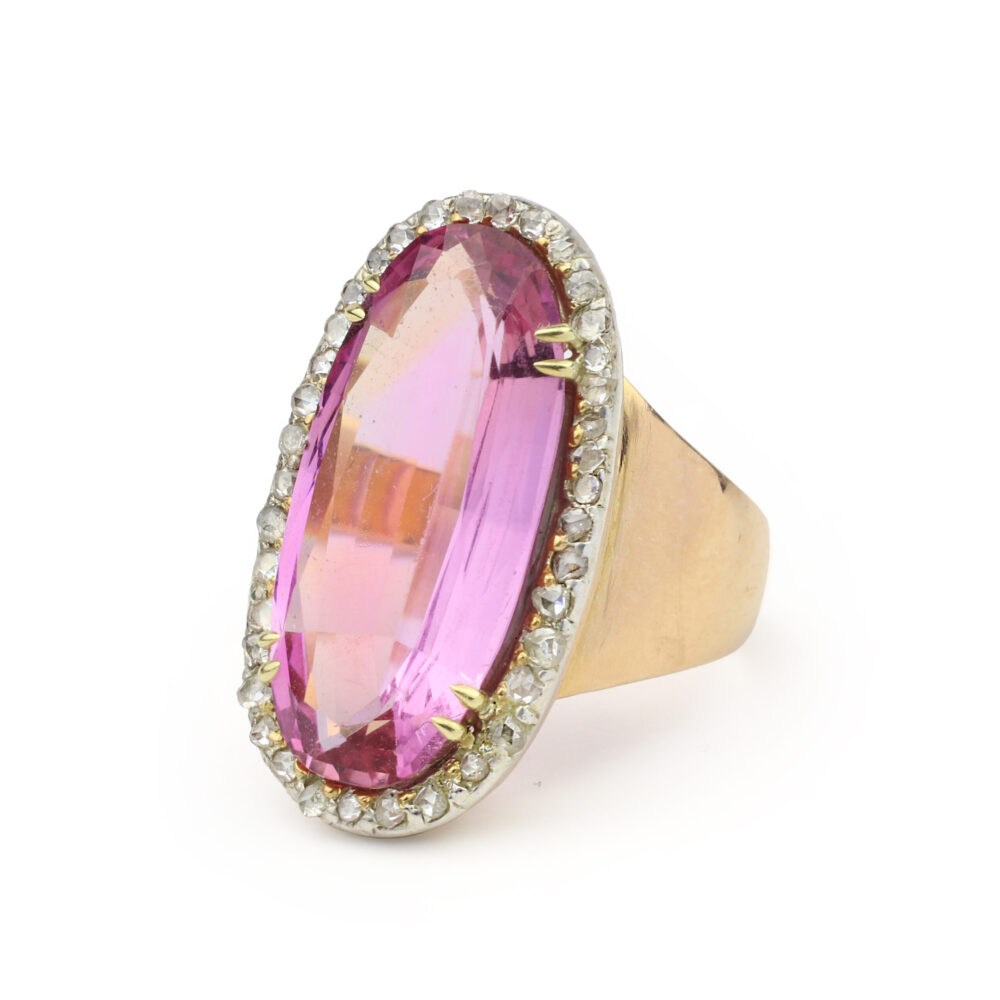 Georgian Pink Topaz and Rose Cut Diamond Ring