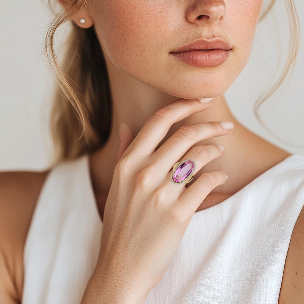 Georgian Pink Topaz and Rose Cut Diamond Ring