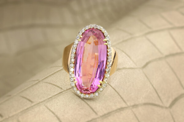 Georgian Pink Topaz and Rose Cut Diamond Ring