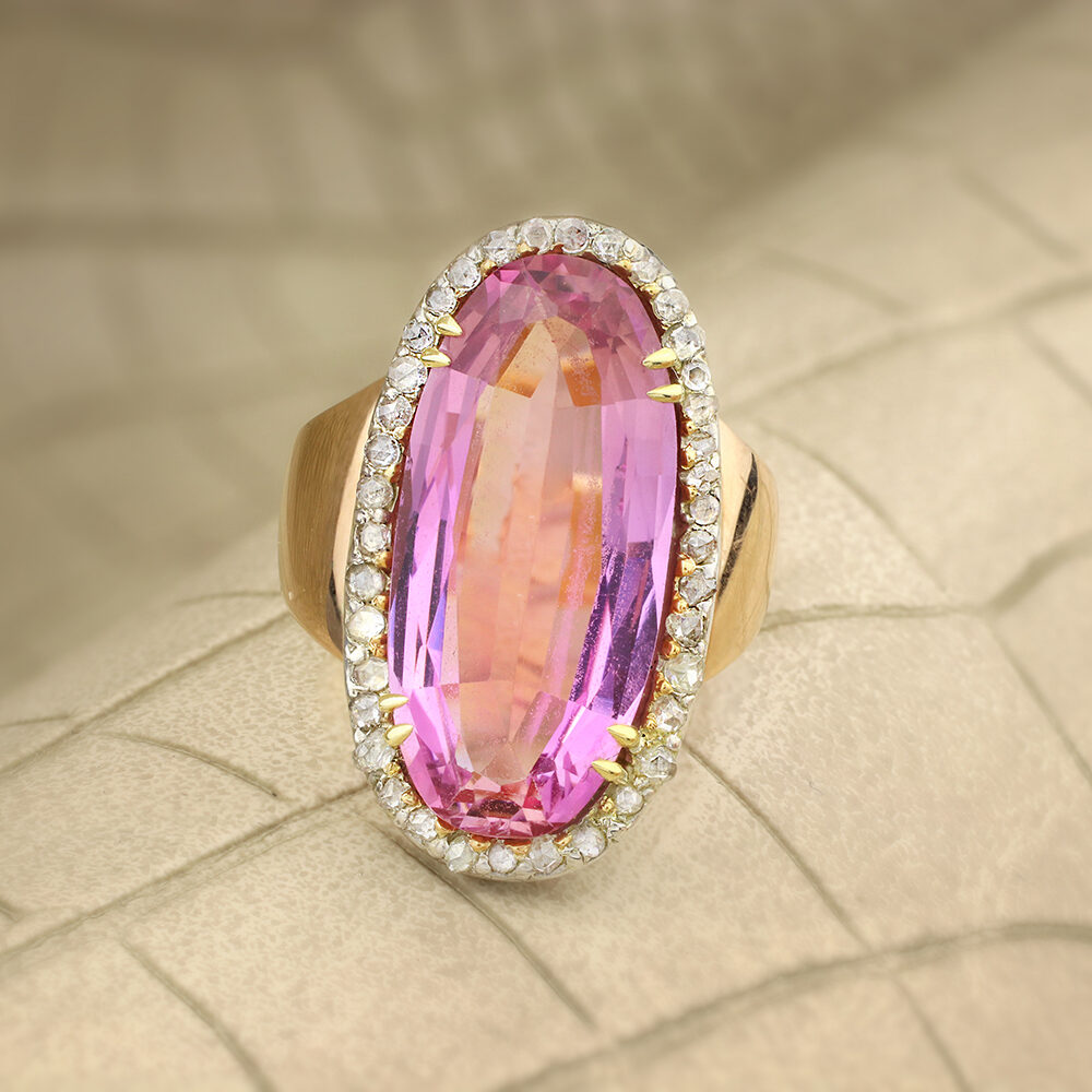 Georgian Pink Topaz and Rose Cut Diamond Ring