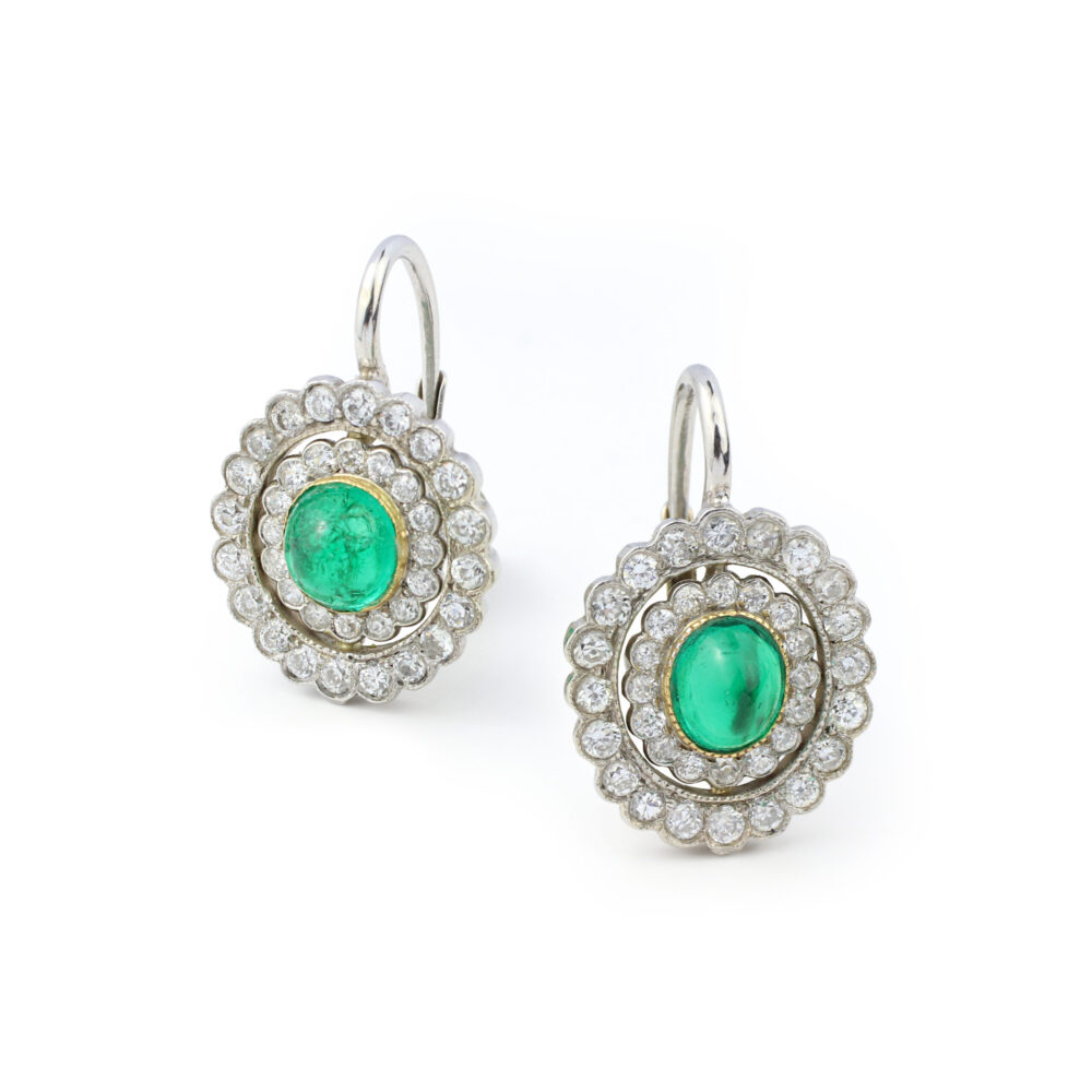 Art Deco Emerald and Diamond Ear Pendants