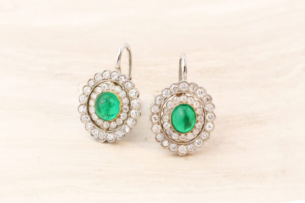 Art Deco Emerald and Diamond Ear Pendants