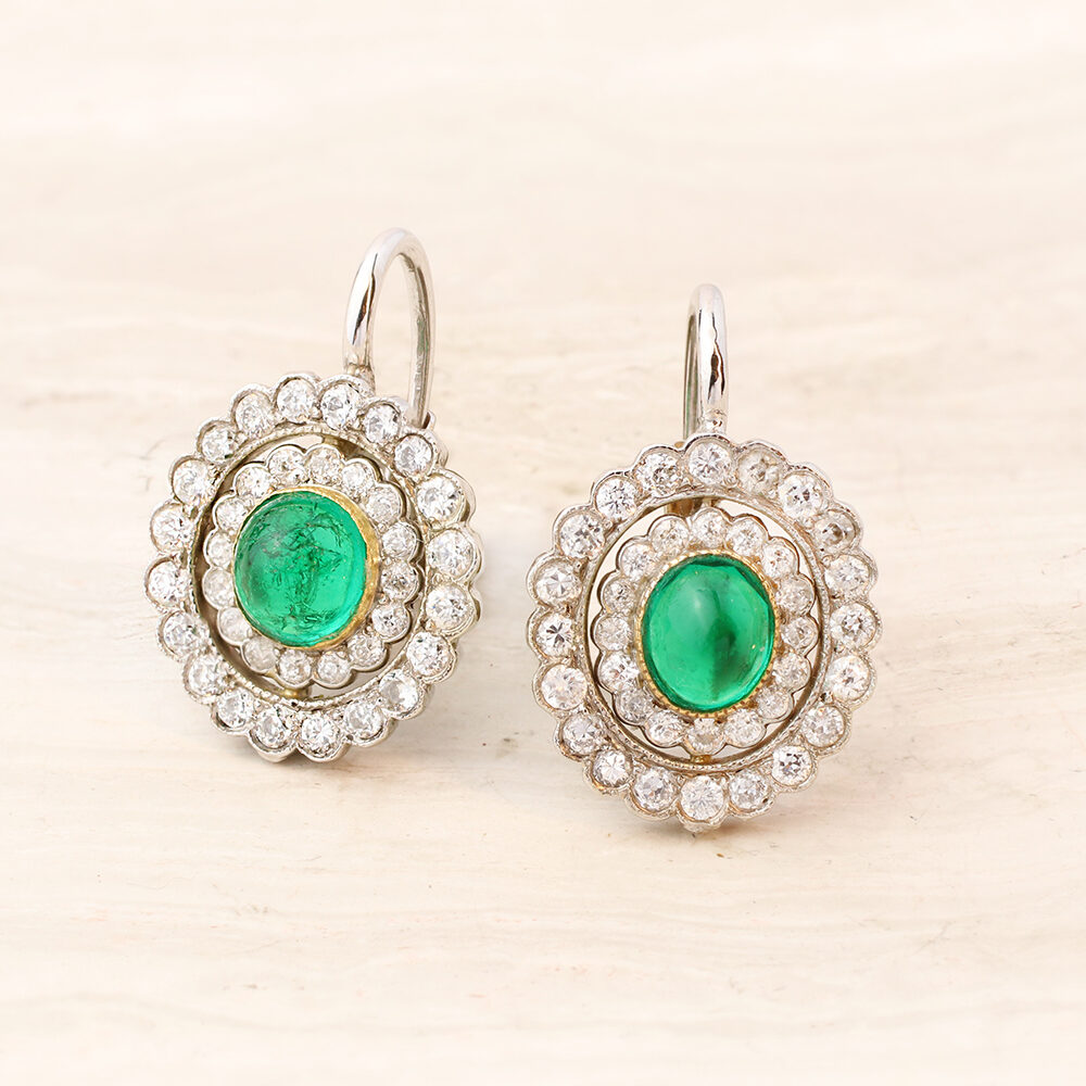 Art Deco Emerald and Diamond Ear Pendants