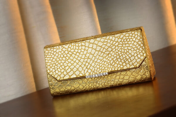 Diamond Set Woven Gold Clutch Handbag