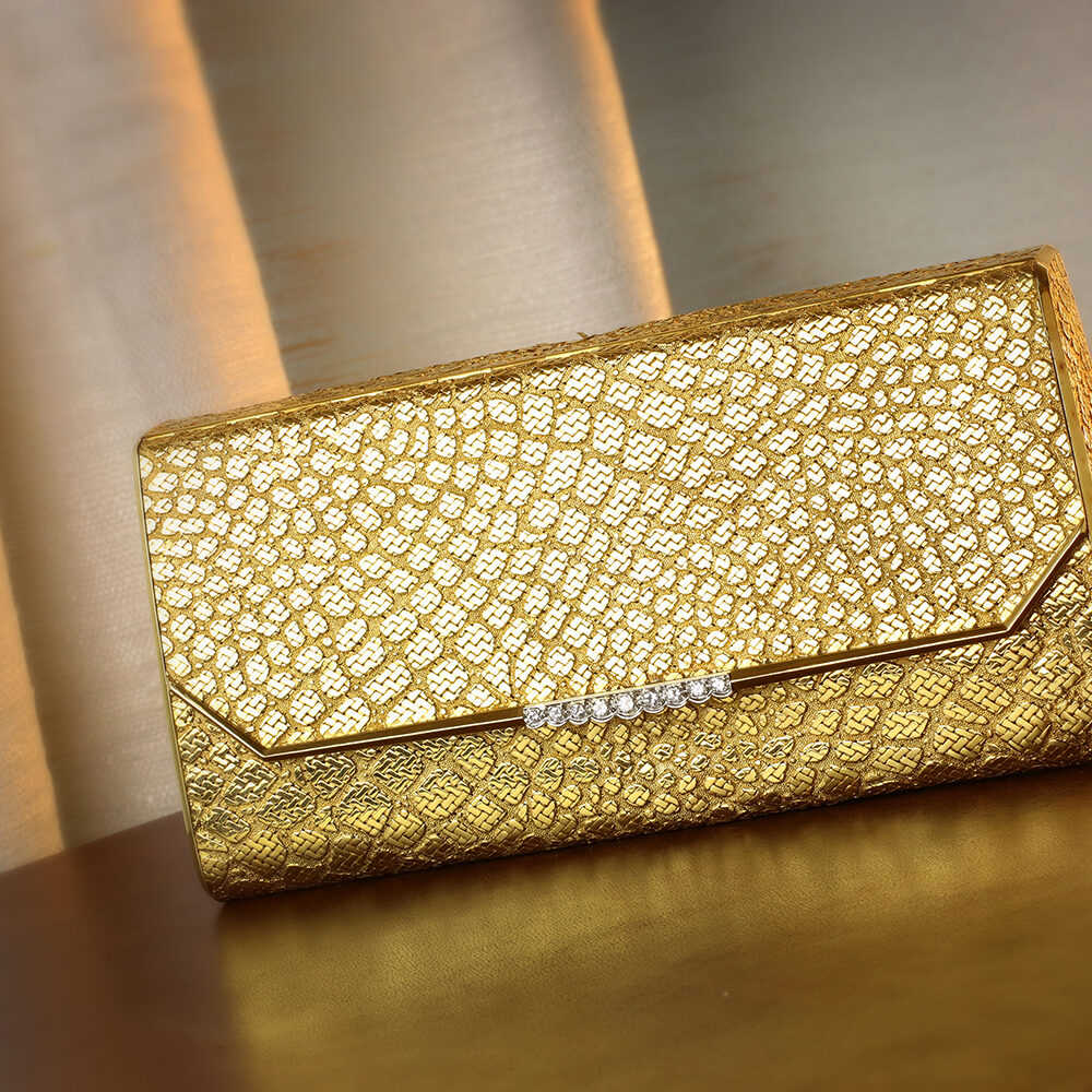 Diamond Set Woven Gold Clutch Handbag