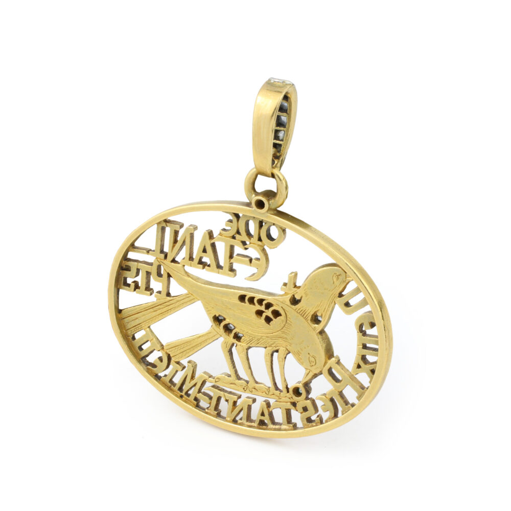 Antique "Une pie tant pis deux pies tant mieux" Diamond, enamel and Gold Charm