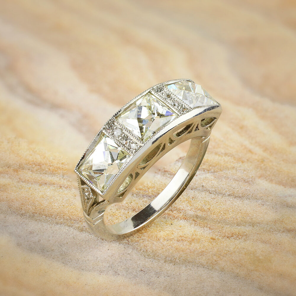 Three Stone French Cut Diamond Ring